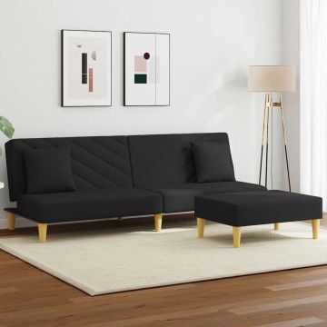 vidaXL Dvivietė sofa-lova su pagalvėmis ir pakoja, juoda, audinys