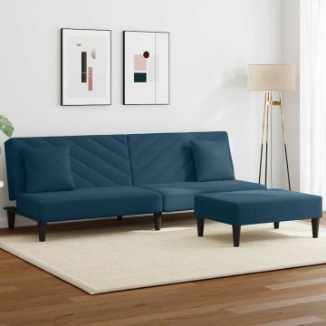 vidaXL Sofos komplektas su pagalvėmis, 2 dalių, mėlynas, aksomas