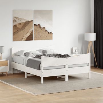 vidaXL Lovos rėmas be čiužinio, baltas, 150x200cm, pušies masyvas