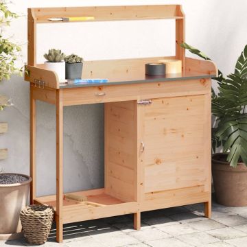 vidaXL Sodinimo stalas su spintele, rudas, 110,5x45x124,5cm, eglė
