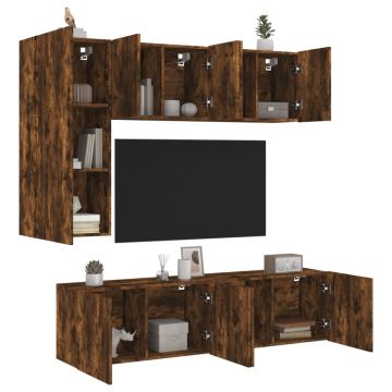 vidaXL Sieninė TV sekcija, 5 dalių, dūminio ąžuolo, apdirbta mediena