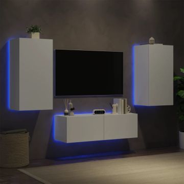 vidaXL Sieninės TV spintelės su LED lemputėmis, 3 dalių, baltos