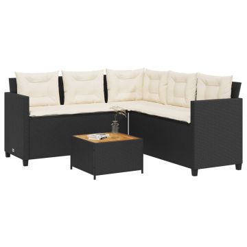 vidaXL Sodo sofa su stalu/pagalvėlėmis, juoda, poliratanas, L formos