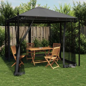 vidaXL Pavėsinė su tinkleliais, antracito, 2,93x2,93m, plienas