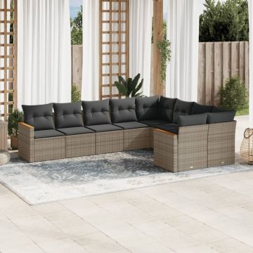 vidaXL Sofos komplektas su pagalvėlėmis, 9 dalių, pilkas, poliratanas