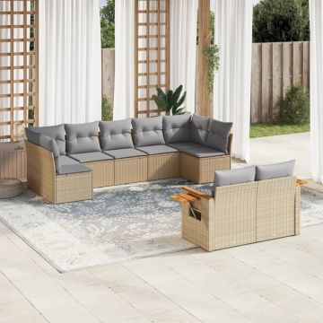 vidaXL Sodo komplektas su pagalvėlėmis, 9 dalių, smėlio, poliratanas