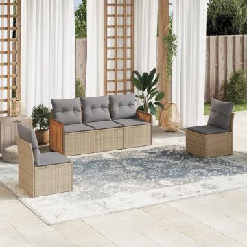 vidaXL Sofos komplektas su pagalvėlėmis, 5 dalių, smėlio, poliratanas