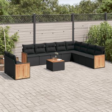 vidaXL Sodo komplektas su pagalvėlėmis, 11 dalių, juodas, poliratanas