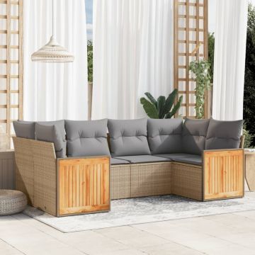 vidaXL Sofos komplektas su pagalvėlėmis, 6 dalių, smėlio, poliratanas