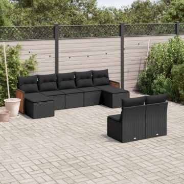 vidaXL Sodo komplektas su pagalvėlėmis, 9 dalių, juodas, poliratanas