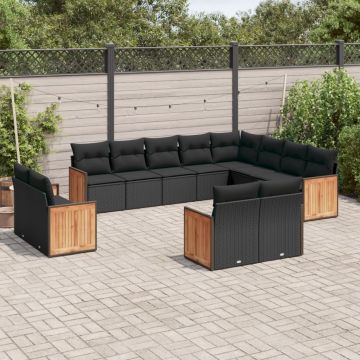 vidaXL Sofos komplektas su pagalvėlėmis, 12 dalių, juodas, poliratanas
