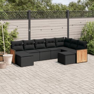 vidaXL Sodo komplektas su pagalvėlėmis, 9 dalių, juodas, poliratanas