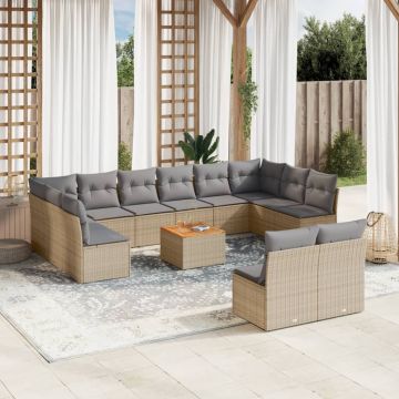 vidaXL Sofos komplektas su pagalvėlėmis, 13 dalių, smėlio, poliratanas