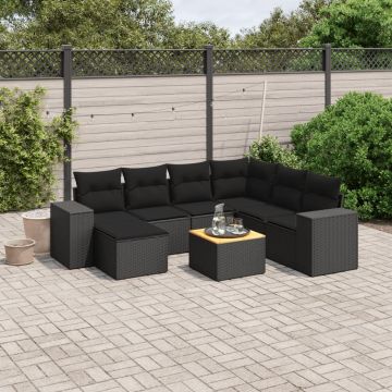 vidaXL Sofos komplektas su pagalvėlėmis, 8 dalių, juodas, poliratanas
