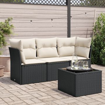 vidaXL Sodo komplektas su pagalvėlėmis, 4 dalių, juodas, poliratanas