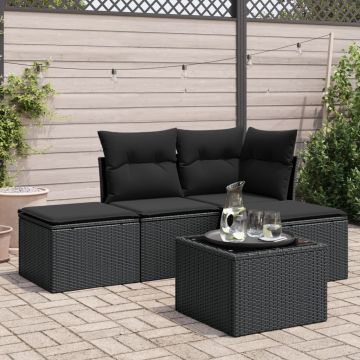 vidaXL Sodo komplektas su pagalvėlėmis, 5 dalių, juodas, poliratanas