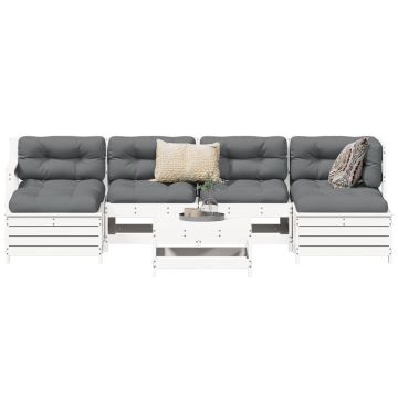 vidaXL Sodo sofos komplektas, baltas, 7 dalių, pušies medienos masyvas