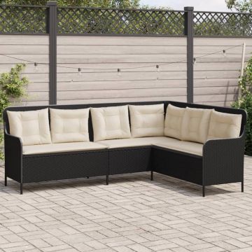 vidaXL Sodo sofa su pagalvėlėmis, juoda, poliratanas, L formos