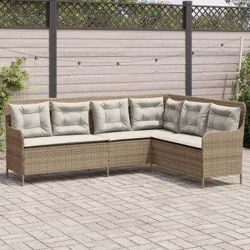 vidaXL Sodo sofa su pagalvėlėmis, smėlio, poliratanas, L formos