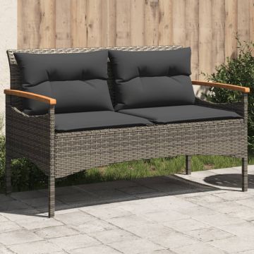 vidaXL Sodo suoliukas su pagalvėmis, pilkas, 116x62,5x74cm, PE ratanas