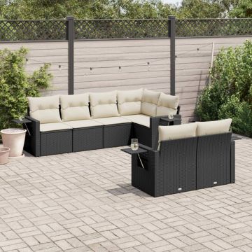 vidaXL Sofos komplektas su pagalvėlėmis, 7 dalių, juodas, poliratanas