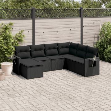 vidaXL Sofos komplektas su pagalvėlėmis, 7 dalių, juodas, poliratanas