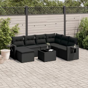vidaXL Sofos komplektas su pagalvėlėmis, 8 dalių, juodas, poliratanas
