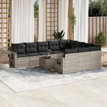 vidaXL Sodo komplektas su pagalvėlėmis, 11 dalių, pilkas, poliratanas