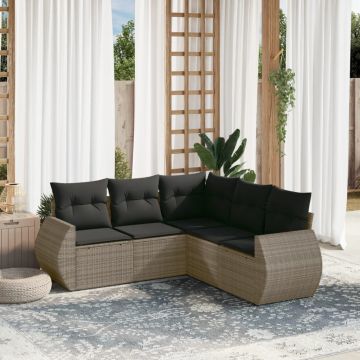 vidaXL Sofos komplektas su pagalvėlėmis, 5 dalių, pilkas, poliratanas