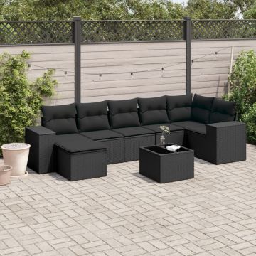 vidaXL Sofos komplektas su pagalvėlėmis, 8 dalių, juodas, poliratanas
