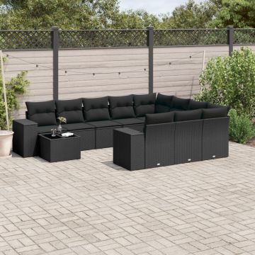 vidaXL Sodo komplektas su pagalvėlėmis, 11 dalių, juodas, poliratanas