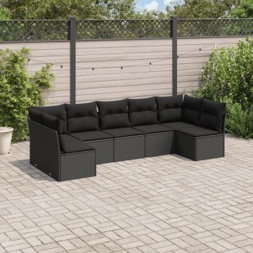 vidaXL Sofos komplektas su pagalvėlėmis, 7 dalių, juodas, poliratanas