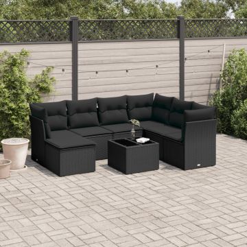 vidaXL Sofos komplektas su pagalvėlėmis, 8 dalių, juodas, poliratanas