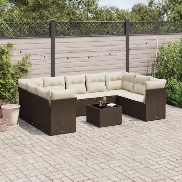 vidaXL Sodo komplektas su pagalvėlėmis, 10 dalių, rudas, poliratanas