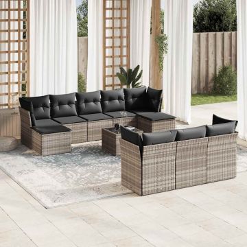 vidaXL Sodo komplektas su pagalvėlėmis, 11 dalių, pilkas, poliratanas