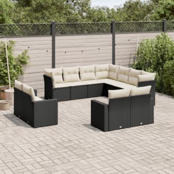 vidaXL Sodo komplektas su pagalvėlėmis, 11 dalių, juodas, poliratanas