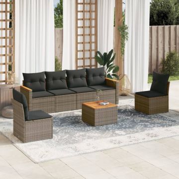 vidaXL Sofos komplektas su pagalvėlėmis, 7 dalių, pilkas, poliratanas