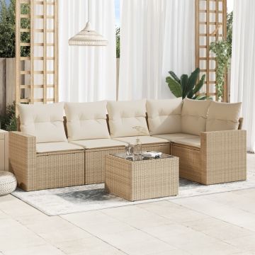 vidaXL Sofos komplektas su pagalvėlėmis, 6 dalių, smėlio, poliratanas