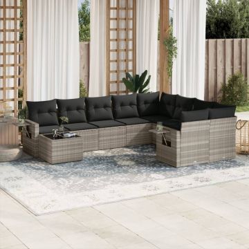 vidaXL Sodo komplektas su pagalvėlėmis, 10 dalių, pilkas, poliratanas