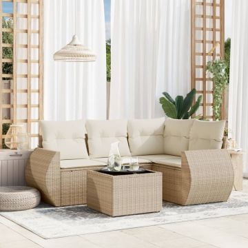 vidaXL Sofos komplektas su pagalvėlėmis, 5 dalių, smėlio, poliratanas
