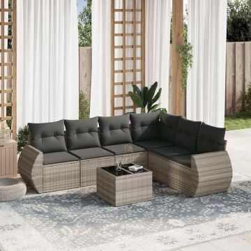 vidaXL Sofos komplektas su pagalvėlėmis, 7 dalių, pilkas, poliratanas