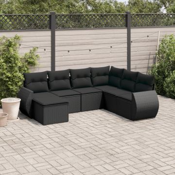 vidaXL Sofos komplektas su pagalvėlėmis, 7 dalių, juodas, poliratanas