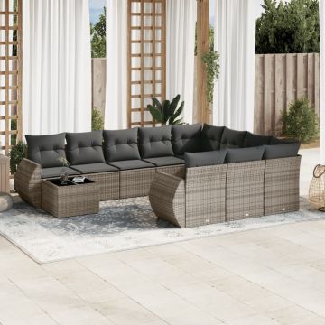 vidaXL Sodo komplektas su pagalvėlėmis, 11 dalių, pilkas, poliratanas