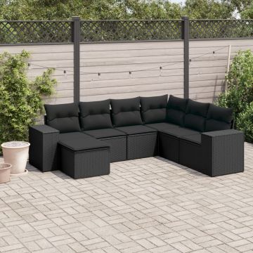 vidaXL Sofos komplektas su pagalvėlėmis, 7 dalių, juodas, poliratanas