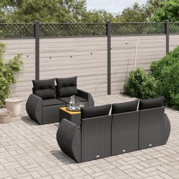 vidaXL Sofos komplektas su pagalvėlėmis, 6 dalių, juodas, poliratanas