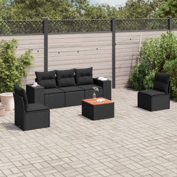 vidaXL Sofos komplektas su pagalvėlėmis, 6 dalių, juodas, poliratanas