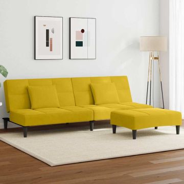 vidaXL Dvivietė sofa-lova su pakoja, geltonos spalvos, aksomas