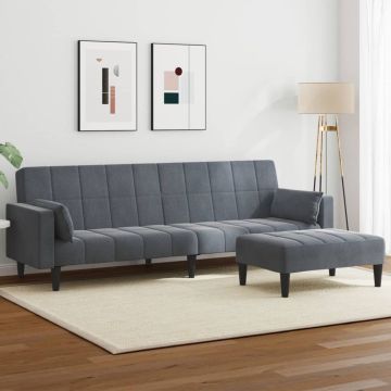 vidaXL Dvivietė sofa-lova su pakoja, tamsiai pilkos spalvos, aksomas