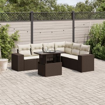 vidaXL Sofos komplektas su pagalvėlėmis, 7 dalių, rudas, poliratanas