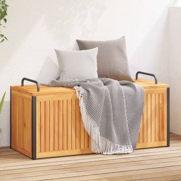 vidaXL Lauko dėžė pagalvėlėms, 110x45x42/53cm, akacija ir plienas